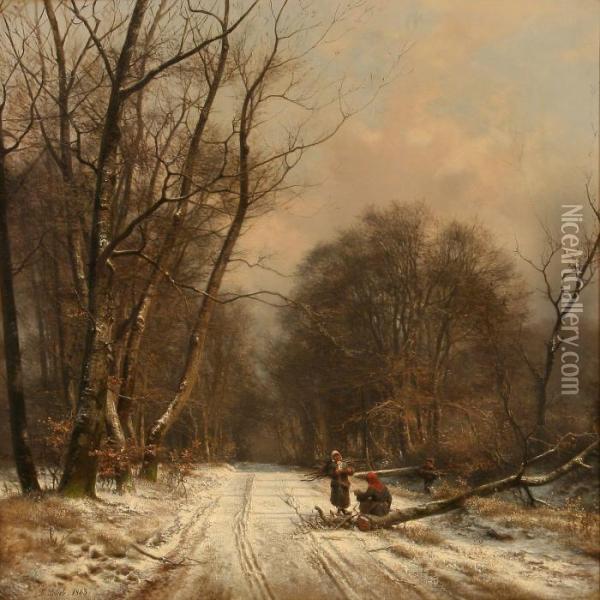 Winter Day In A Forest Oil Painting - Frederik Niels M. Rohde