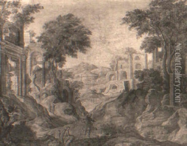 Capriccio Of Classical Ruins In A Landscape Oil Painting - Paolo Fiammingo