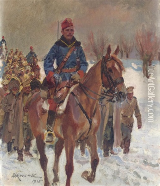 Leading The Troops Oil Painting - Woiciech (Aldabert) Ritter von Kossak