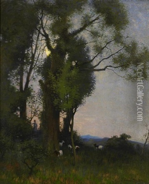 Moonlit Landscape Oil Painting - Thomas Corson Morton