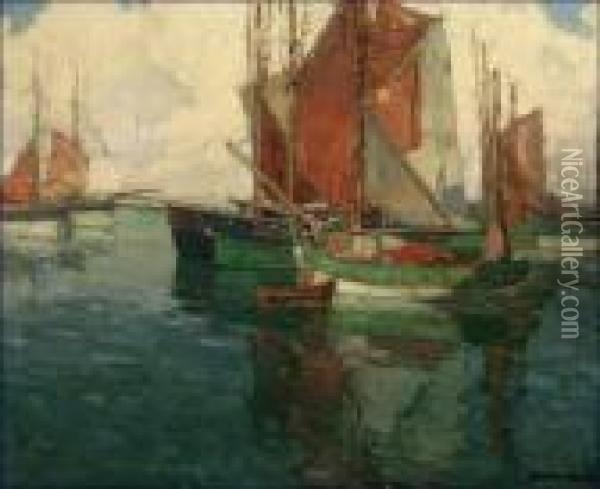 Fishing Boats, Brittany, France Oil Painting - Edgar Alwin Payne