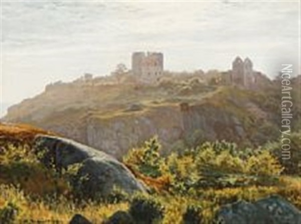 A Summer Day On Bornholm With A View Towards Hammershus Oil Painting - Johannes Herman Brandt