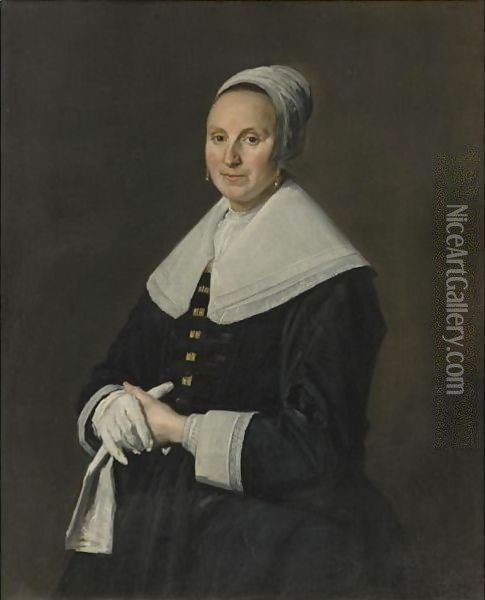 Portrait Of A Woman With Gloves Oil Painting - Frans Hals