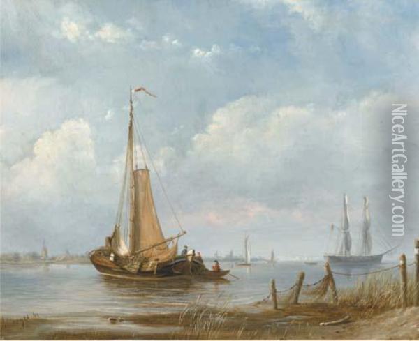 Shipping On A River Oil Painting - Petrus Paulus Schiedges