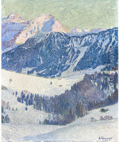 Mountain Landscape Oil Painting - Abraham Hermanjat