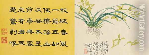 Leaf 2a and 2b, from Master Shen Fengchis Orchid Manual, Vol. II, 1882 Oil Painting - Zhenlin Shen
