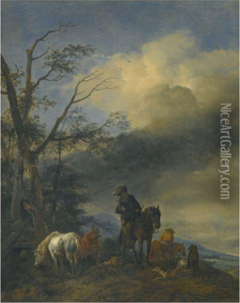 Huntsmen At The Outskirts Of A Wood Oil Painting - Pieter Wouwermans or Wouwerman