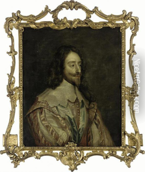 Portrait Of Charles I (1600-1649), Bust-length, In A Red And White Slashed Doublet Oil Painting - Sir Anthony Van Dyck