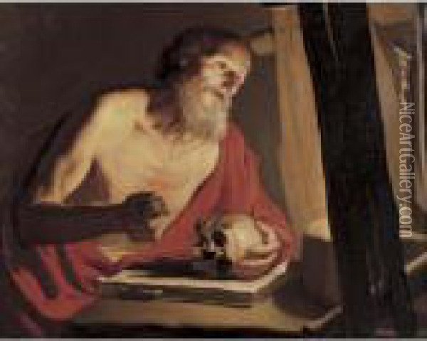 Saint Jerome With A Skull And Crucifix Oil Painting - Michelangelo Merisi Da Caravaggio