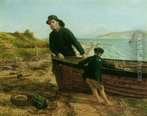 Bringing In The Boat Oil Painting - Colin Hunter