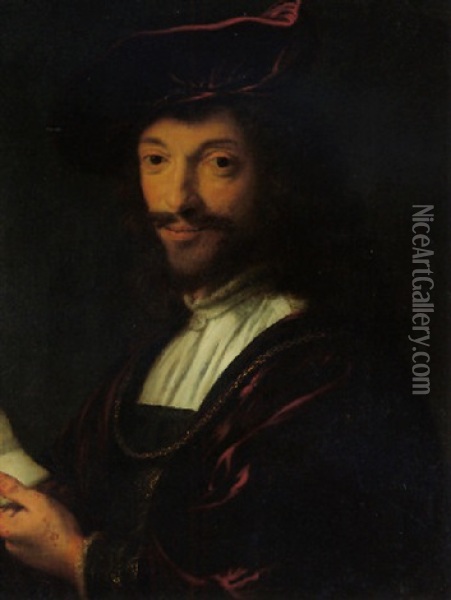 Portrait Of A Gentleman Wearing A Red Velvet Beret And Gown Oil Painting - Abraham de Vries