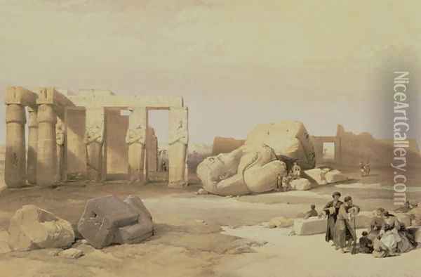 Fragments of the Great Colossus, at the Memnonium, Thebes, 1937 BC Oil Painting - David Roberts