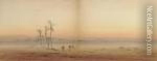 Sunset In The Desert Oil Painting - Augustus Osborne Lamplough