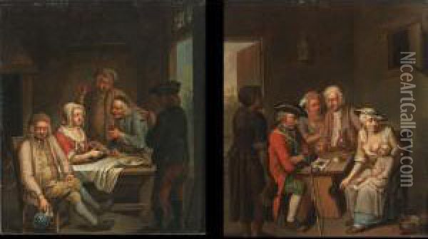 Figures Eating, Drinking And Smoking At A Table Oil Painting - Justus Juncker