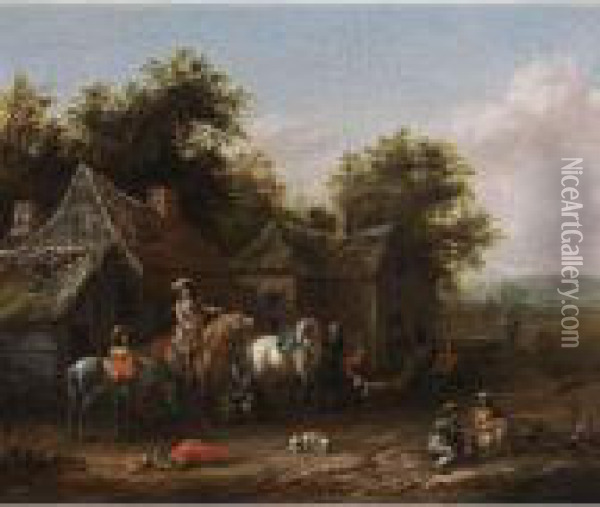 Horsemen Resting Before Houses Oil Painting - Barent Gael