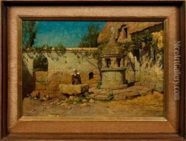 Bauernmadchen An Einemalten Steinbrunnen Bei Rom Oil Painting - Friedrich I Preller