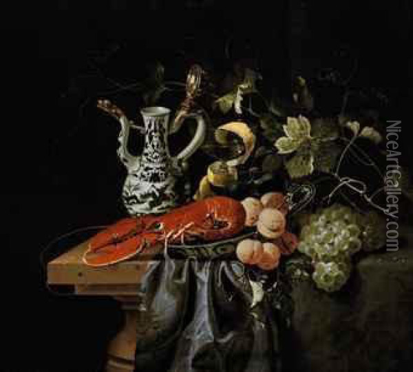 A Lobster, Apricots And Plums In A Wan-li Kraak Oil Painting - Laurens Craen