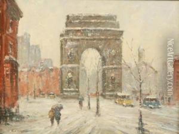 Washington Square In Winter Oil Painting - Colin Campbell Cooper