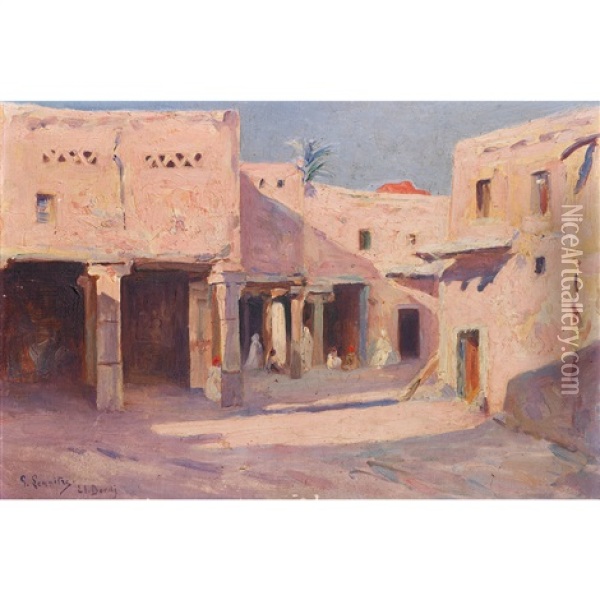 Rue Animee A El Bordj (algerie) Oil Painting - Gustave Lemaitre