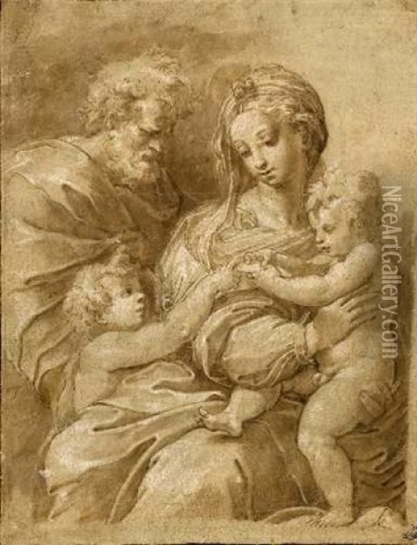 Heilige Familie Mit Johannes Oil Painting -  Perino del Vaga