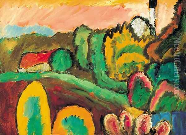 Landscape with Church Oil Painting - Gabriele Munter