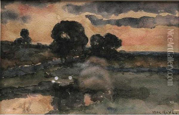 Trees In A Landscape At Sunset Oil Painting - Max Weyl