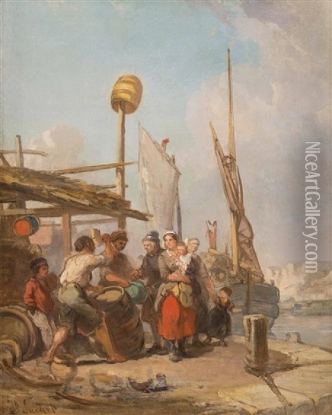 Hafenszene Mit Fassbinder Oil Painting - Joseph Francois Suchet