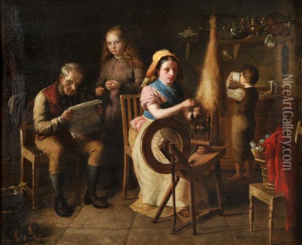 The Spinner's Family Oil Painting - Hugh Collins
