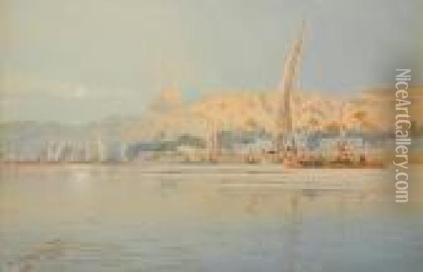 Cairo And The Mosque Of The Citadel As Viewed From The Nile Oil Painting - Augustus Osborne Lamplough