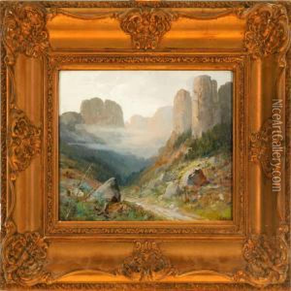 A Pair Of Swisslandscapes Oil Painting - Albert Ernst Muhlig