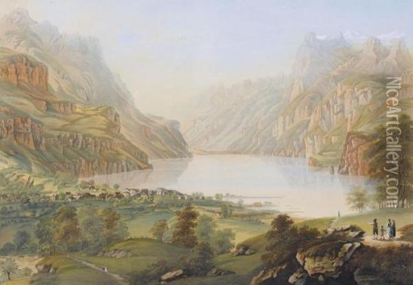 Brunnen Sammt Dem Ruetli Und Tellenplatten Am Vierwaldstaed 
Ter See Oil Painting - Johann Heinrich (II) Bleuler: