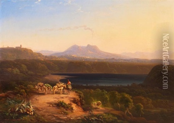 Blick Auf Den Lago D Averno Bei Neapel Oil Painting - Conrad Peter Schreiber