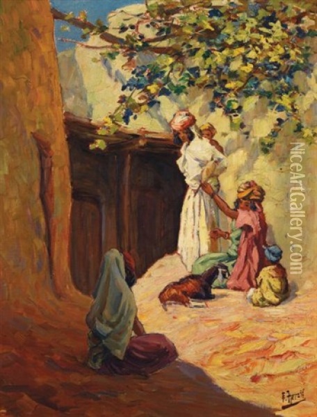 Femmes Et Enfants En Algerie Oil Painting - Edouard Herzig