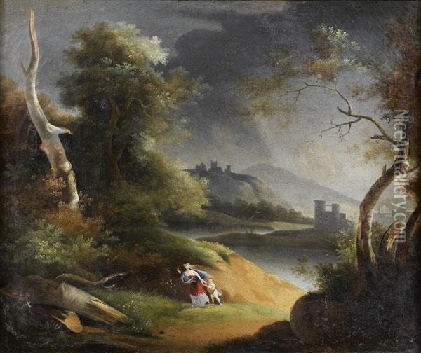 Mere Et Son Fils Dans Un Paysage Orageux Oil Painting - Lancelot Theodore Turpin De Crisse