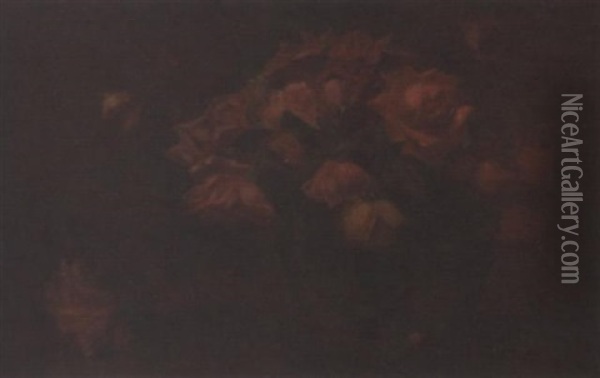 Still Life With Red Roses Oil Painting - Joseph Becker