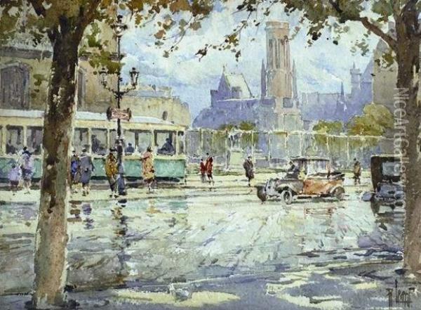 Rue A Paris Oil Painting - Rene Leverd