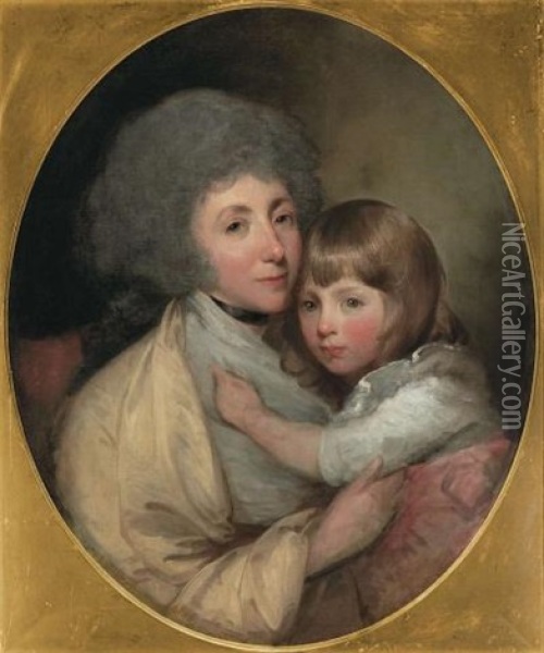 Portrait Of Mrs. Luke White And Her Son Oil Painting - Gilbert Stuart