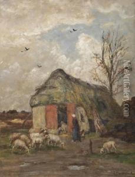 A Sheepfold Oil Painting - Sientje Mesdag Van Houten