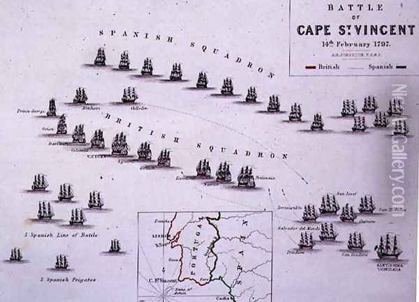 Plan of the Battle of Cape St Vincen Oil Painting - Alexander Keith Johnston