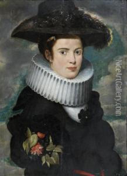 Portrait De Jeune Femme Sur Un Fond Nuageux Oil Painting - Cornelis De Vos
