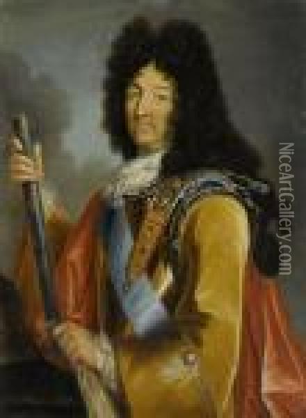Portrait Of The French King Louis Xiv Oil Painting - Pierre Le Romain I Mignard