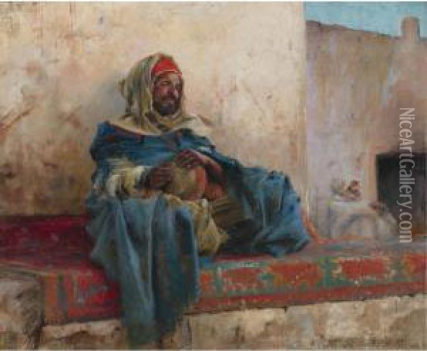 Playing The Derbakeh, Biskra Oil Painting - Charles James Theriat