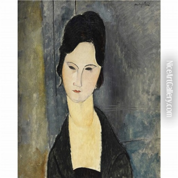 Femme Aux Yeux Noirs Oil Painting - Amedeo Modigliani