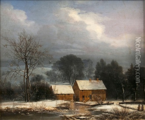 Winterlandschaft Mit Wassermuhle Oil Painting - Frederik Michael Ernst Fabritius de Tengnagel