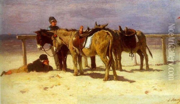 Boys With Donkeys On The Beach Oil Painting - Anton Mauve