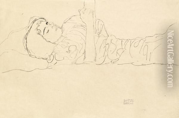 Liegender Halbakt Oil Painting - Gustav Klimt