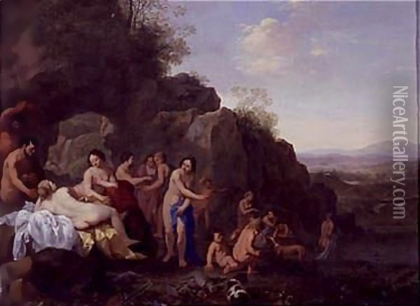 Diana and attendans in a landscape Oil Painting - Cornelis Van Poelenburgh
