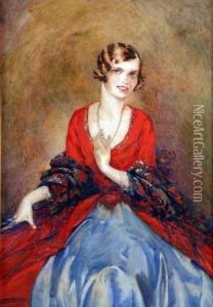 A Society Lady Oil Painting - Edgar Herbert Thomas
