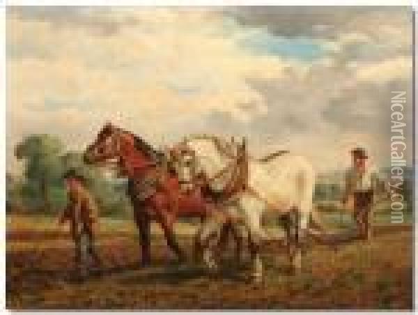 Ploughing Oil Painting - Alfred Walter Williams