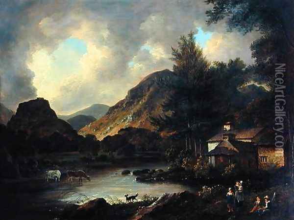 Castle Crag Borrowdale Oil Painting - Julius Caesar Ibbetson